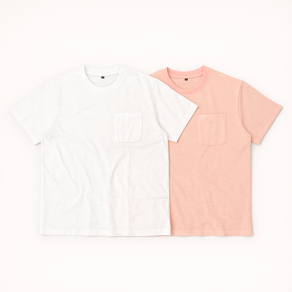 Slub Pocket T-Shirt - Bundle (White & Peach)