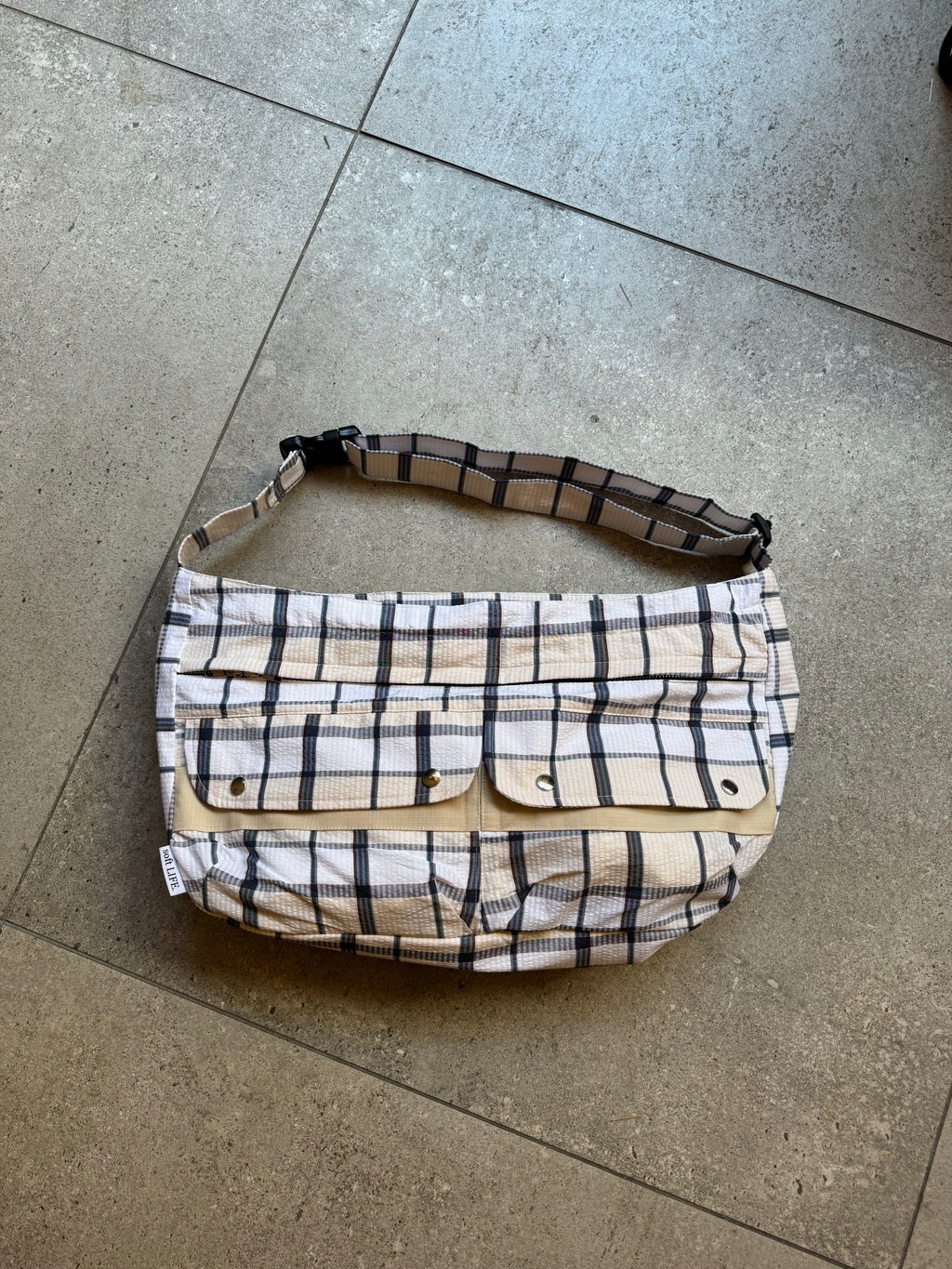 Check Bag - Cream/Blue