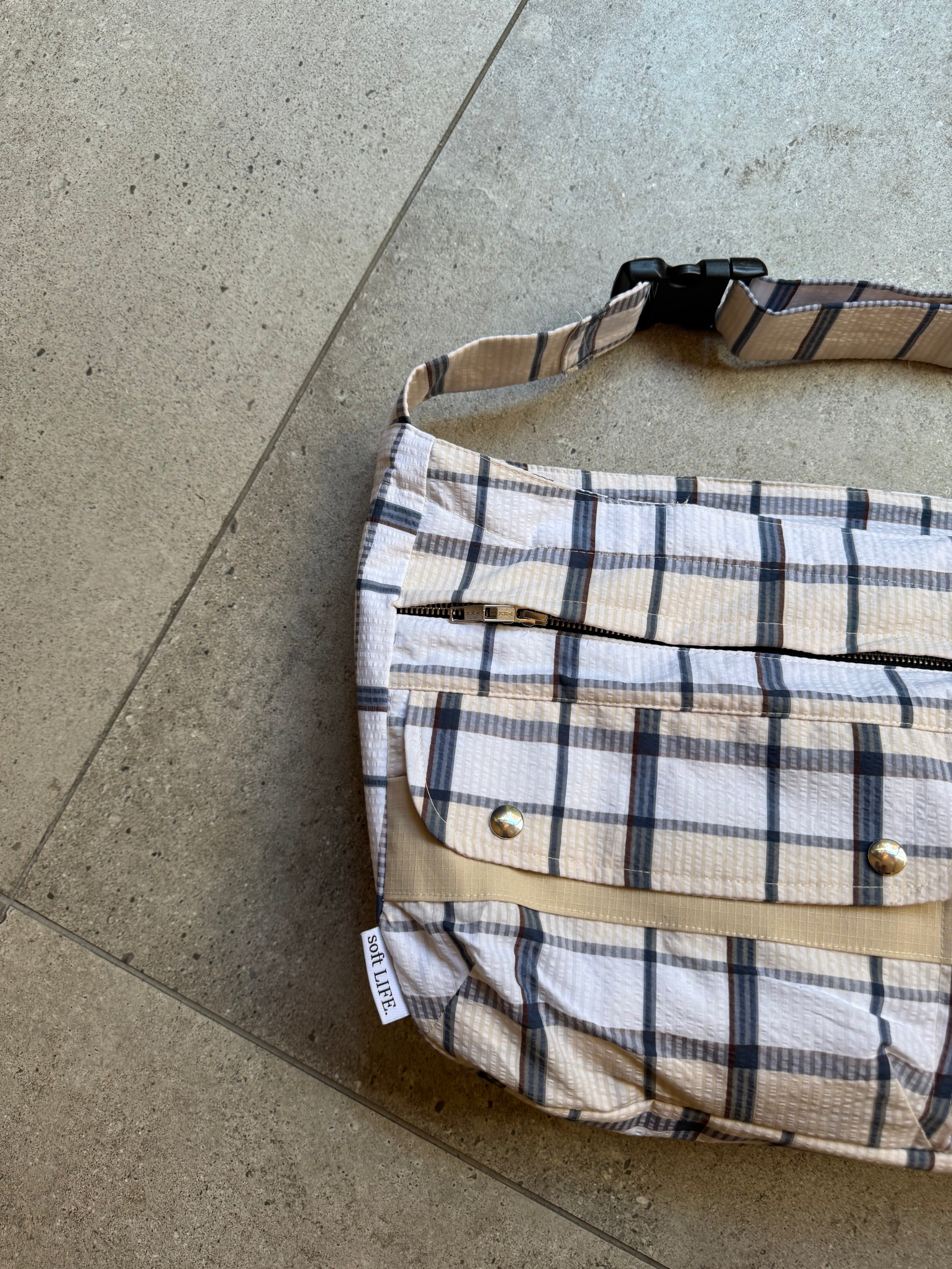 Check Bag - Cream/Blue