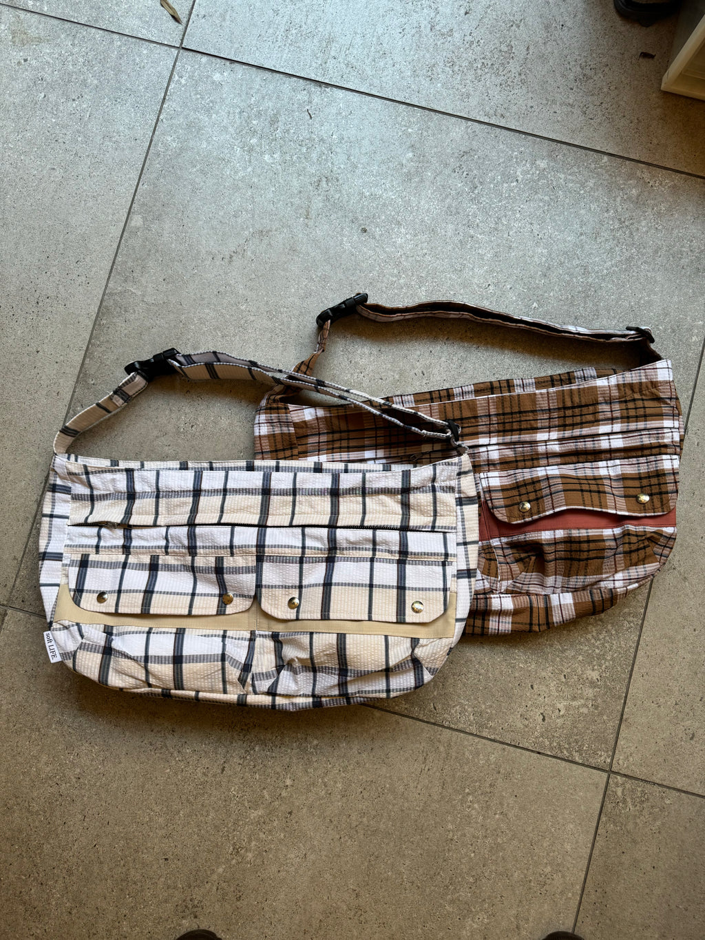 Check Bag - Cream/Blue