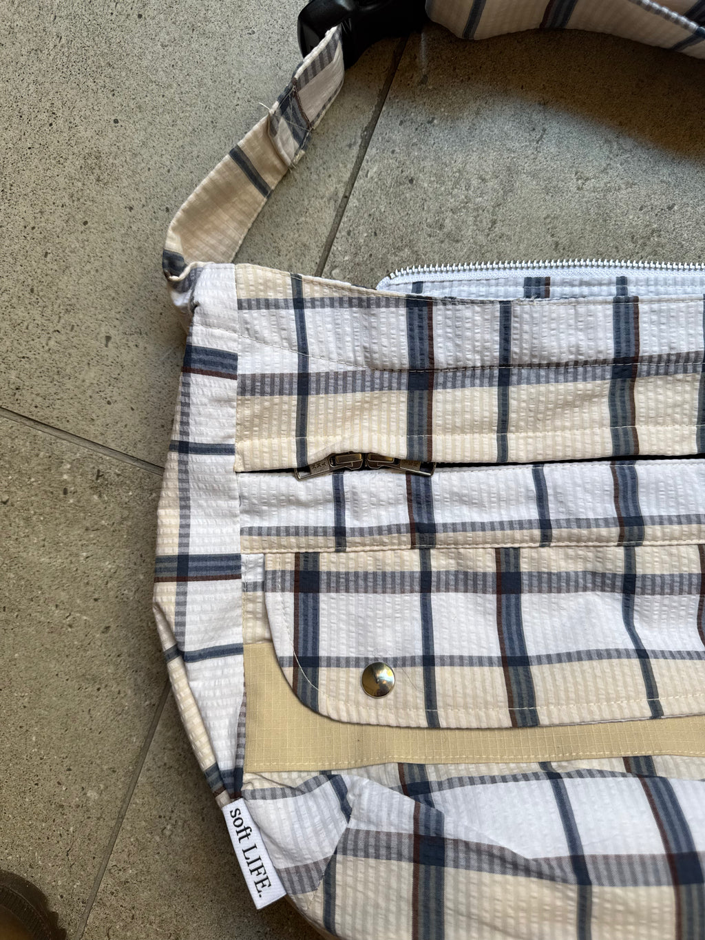 Check Bag - Cream/Blue