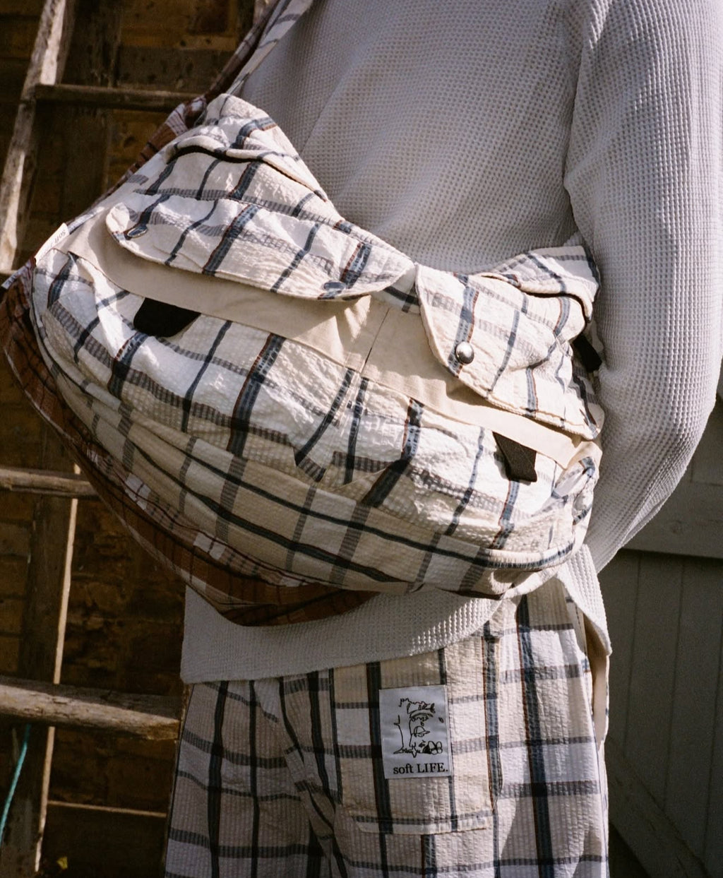 Check Bag - Cream/Blue